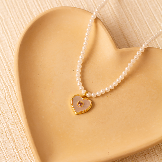 CADENA CORAZÓN PERLADO