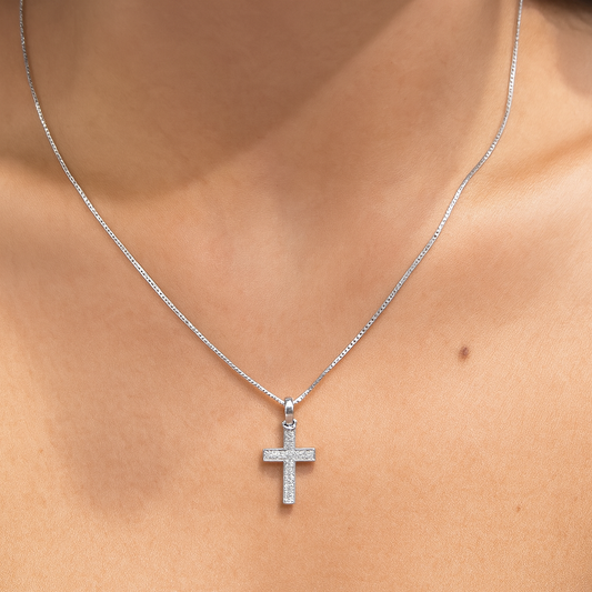 CADENA CRUZ BRILLOS PLATEADOS