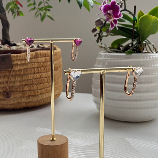 ARETES CORAZÓN DE CRISTAL