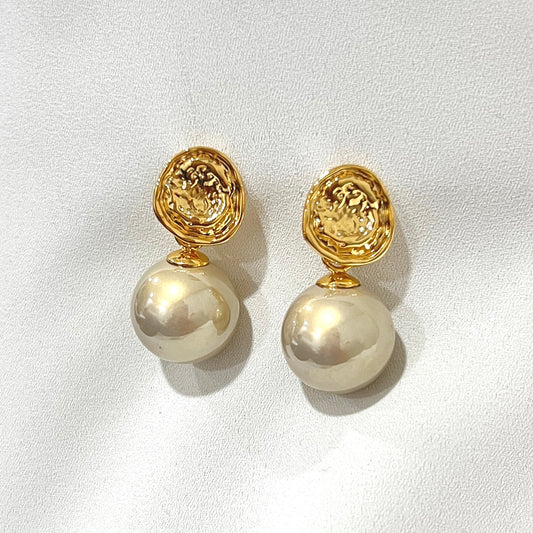 ARETES ATENEA PERLA DORADO