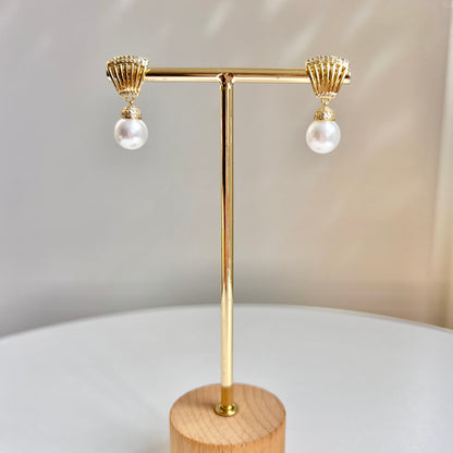 ARETES PERLA REAL DORADO