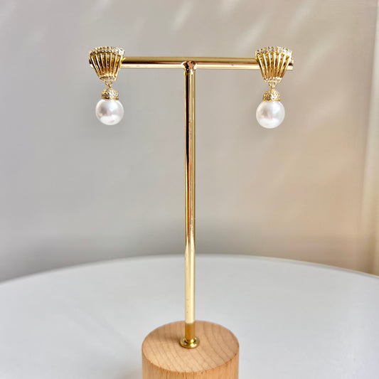 ARETES PERLA REAL DORADO