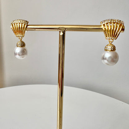 ARETES PERLA REAL DORADO